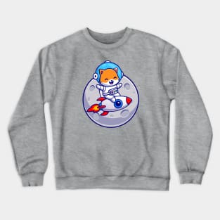 Cute Astronaut Cat Riding Rocket Cartoon Crewneck Sweatshirt